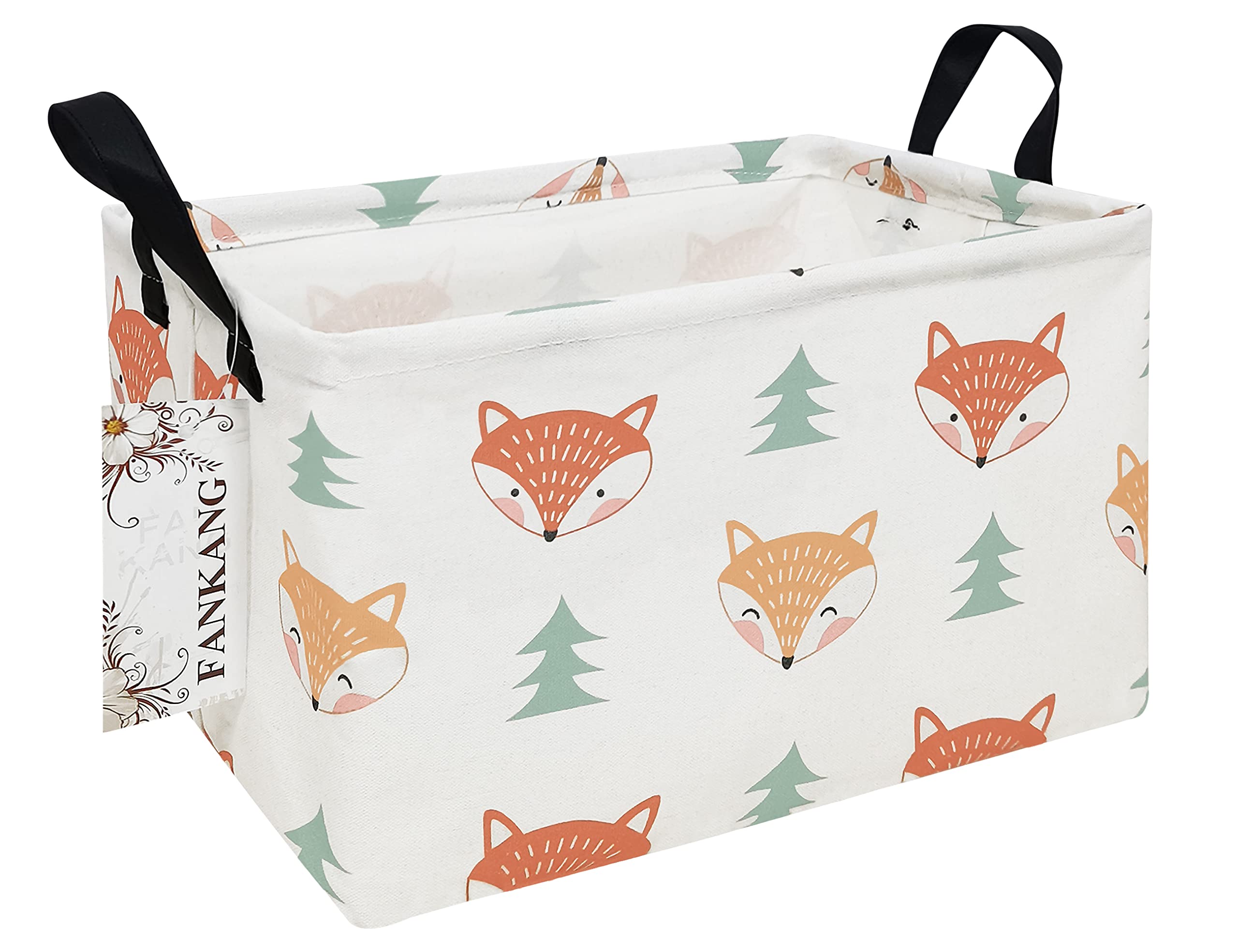 Fankang Storage Bins, Nursery Hamper Canvas Laundry Basket Foldable With Waterproof Pe Coating Large Storage Baskets For Kids Boys And Girls, Office, Bedroom, Clothes,Toys(Rec-Fox )